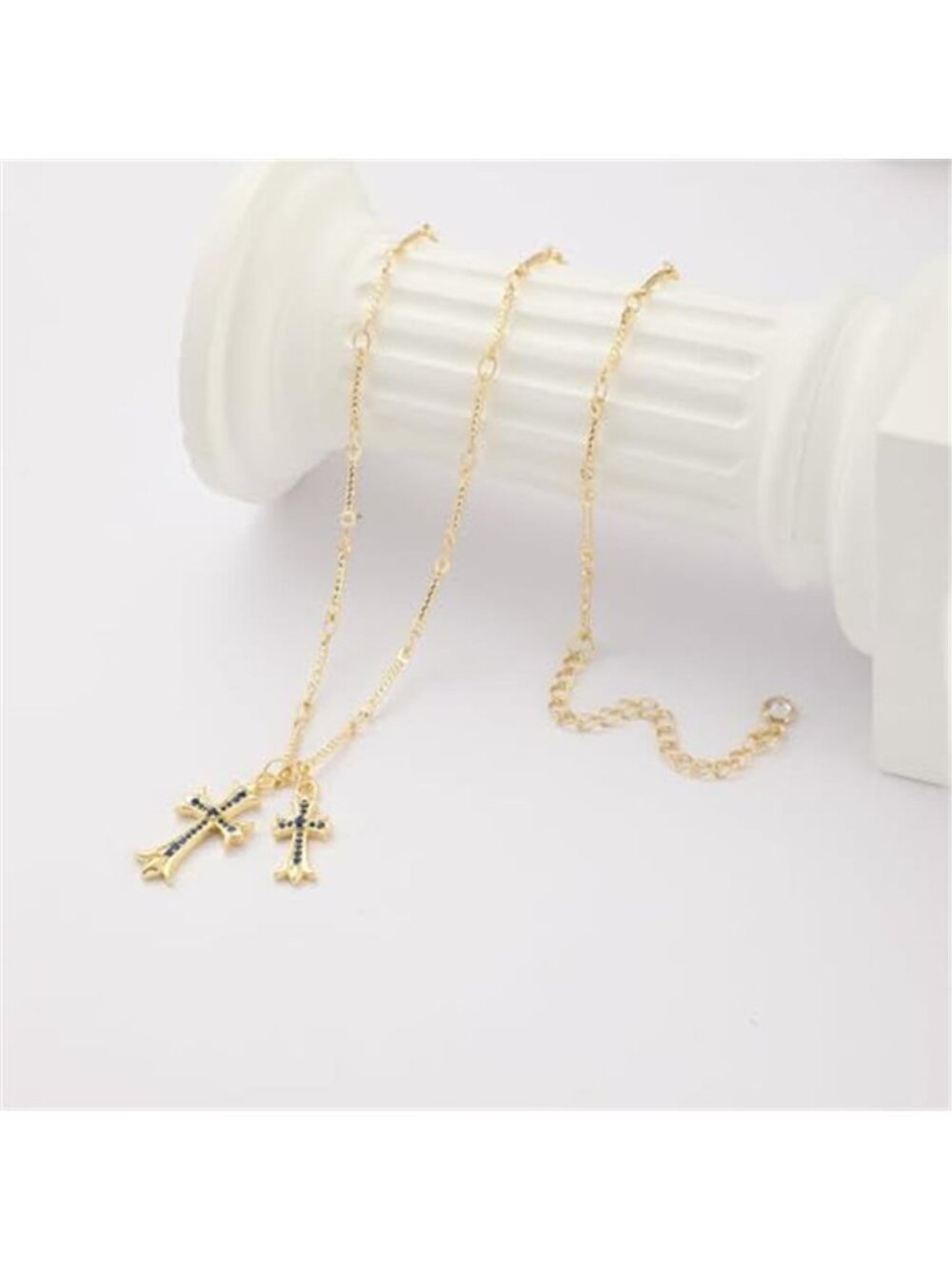 Cross Necklace 14K Gold/Silver Plated Double Cross Pendant Necklace